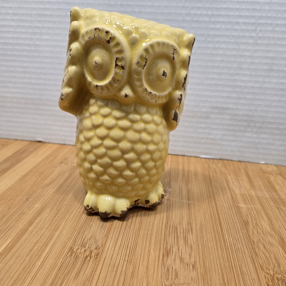 Hoot Owl Hootie Not Listening Yellow Ceramic Owl Decor i can't hear you
